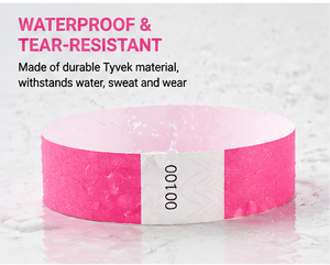 Tyvek <b>Paper</b> Wristbands Neon Pink 19x250mm Sequential Numbered Event <b>Wrist</b> <b>Band</b> - Product Image 4