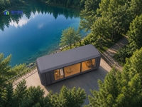 Maison capsule moderne avec fenêtre panoramique et design intérieur luxueux pour hôtel, complexe hôtelier et camping