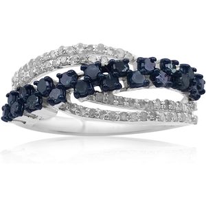 Ornaatis Diamond <b>Ring</b> 0.87 Cttw Round Cut White Blue Swirl Engagement Wedding Band For Women <b>925</b> Sterling <b>Silver</b> - Product Image 2
