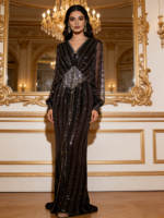 Kaftan Abaya de Luxe avec Ceinture Ornée de Perles et Strass, Robe Longue Islamique pour Soirée de l'Aïd