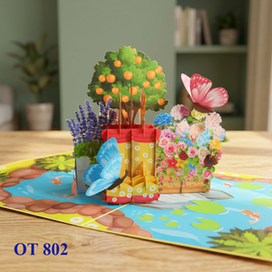 Carte 3D Pop-Up Fleur Violette Faite à la Main, Papillon Bleu, Design Floral Personnalisé en Papier pour Thanksgiving, Pâques, la Saint-Valentin, Anniversaire - Product Image 1