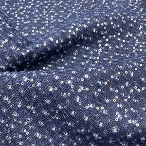 ビーズ刺繍デニムビーズスパンコール反射デニム生地カラーラウンドピースデニムジャケット在庫あり - Product Image 2