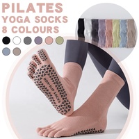 Chaussettes de yoga à cinq doigts pour femmes, antidérapantes, pour Pilates, amincissantes, en coton, avec logo sur le revers