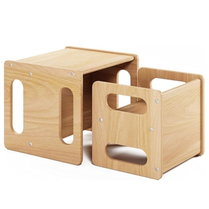 Anak-anak Montessori Furniture 1-3 tahun langkah bangku kayu meja menyapih dan kursi Set untuk balita membaca bermain aktivitas kubus - Product Image 1