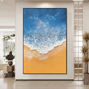 Hand Painted Oil Painting Seascape <b>Framed</b> Modern Minimalist Entryway Decor Art Impressionism Style <b>Wall</b> Hanging For Living Room - Product Image 1