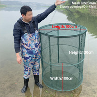 Panier de pêche flottant en nylon, pliable, maille de 3 mm, filet de pêche pour la conservation des poissons