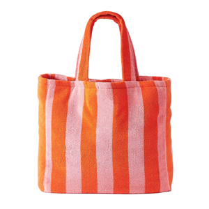 Borsa Tote a spalla da donna in spugna a righe di moda con grande capacità cotone asciugamano materiale Shopping Bag con ricamo Logo - Product Image 1