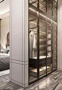 Armoire moderne de luxe avec cadre en aluminium et porte en verre, organisateur de vêtements, armoire en bois, meubles de chambre à coucher, dressing - Product Image 5