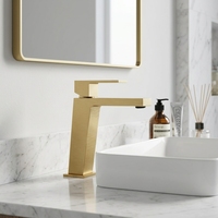 Robinet de lavabo Momali en or brossé avec poignée moletée, réglage libre de l'eau chaude et froide pour salle de bain d'hôtel