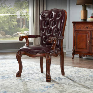 Sedia <span class=keywords><strong>da</strong></span> Ufficio in Legno e Pelle Stile Antico Americano con Intaglio Artigianale AH210 - Product Image 3