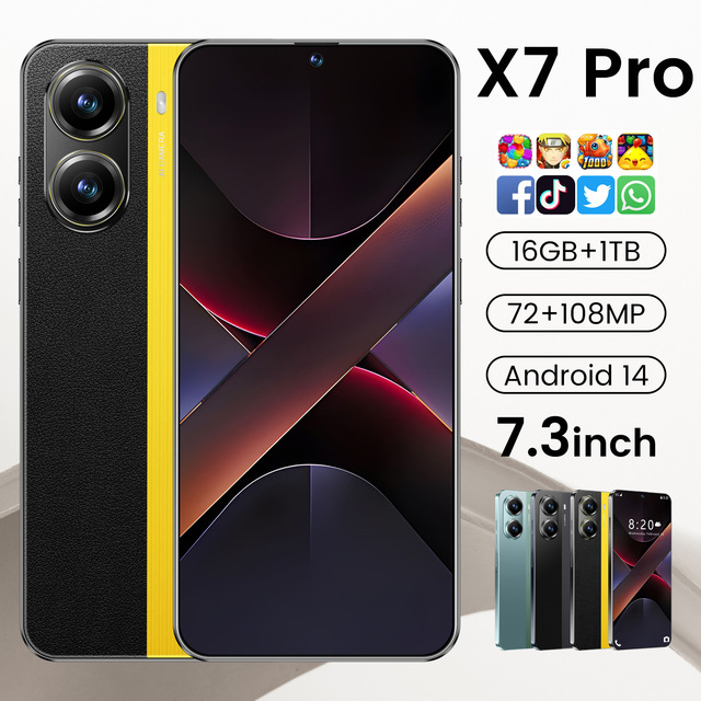 Android System Smartphones X7 Pro  HD Screen 16 GB + 1 TB Generous Battery Capacity