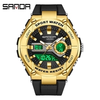 Montres-bracelets pour hommes Sanda 3123, montre sport numérique à quartz, double heure, LED analogique, étanche, Relogio Masculino pour hommes, Reloj