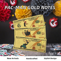 Ensemble de billets de banque commémoratifs Pac-Man en feuille d'or plaqué or 24 carats, monnaie de collection fantaisie sur le thème du jeu d'arcade rétro, Noël, Anniversaire