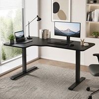 Bureau réglable en hauteur en forme de L à double moteur dissimulé, à montage standard, pour bureau à grande surface, positionnement multi-angles