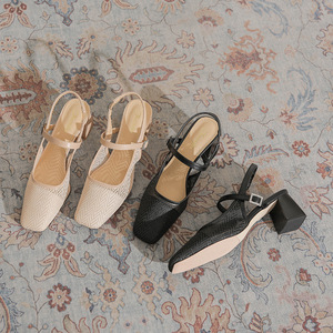 Zapatos Mary Jane con Diseño Geométrico, Punta Cuadrada, Tacón Cuadrado, Correa con Hebilla, Zapatos de Tacón Alto Transpirables para Mujer - Product Image 3