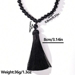 Bracciale con 33 Perle Rotonde in Pietra Naturale <span class=keywords><strong>di</strong></span> Pino Africano, Cristallo Curativo, con Nappa - Ingrosso Fabbrica - Product Image 2
