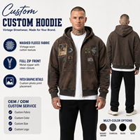 Hoodie Zip Up Grafis Logo Custom Bahan Katun Tebal Oversize Streetwear Produsen Pakaian Label Pribadi