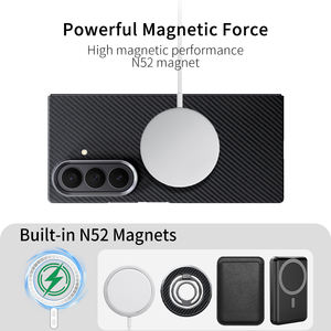 Coque de téléphone antichoc de luxe en <span class=keywords><strong>fibre</strong></span> de carbone gaufrée couleur unie, anti-traces de doigts, avec chargement magnétique sans fil - Product Image 6