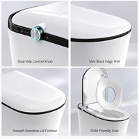 WC intelligent noir avec bidet intégré, double bouton, mode enfant, capteur de pied, chasse d'eau automatique, siège chauffant, séchoir à air chaud, télécommande