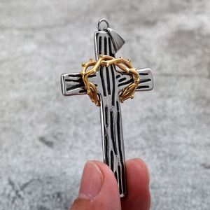 yunnique Stainless Steel <b>Cross</b> Pendant Necklace With Crown Of Thorns For Men Fashion Jewelry Gift Party Occasion - Product Image 4