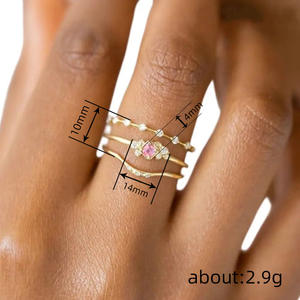 Anelli Geometrici con Gemme T0429 in Oro Massiccio 18K con Cristalli Taglio Principessa e Strass, per Uso Quotidiano Femminile - Product Image 5