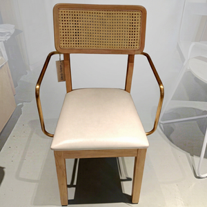 Modern Scandinavian Wooden Chair Metal Arms Cane Backrest-Durable Waterproof Outdoor Furniture for Courtyard Apartment Villa - Product Image 1