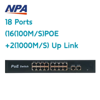 Switch PoE ANPA AI de 18 Puertos 10/100Mbps con 2 Puertos Gigabit Uplink QoS 10.8Gbps IEEE 802.3af/at para Cámara IP Modelo AP-10216KE