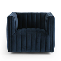 Fauteuil pivotant moderne en velours bleu marine capitonné avec base métallique pour salon, hôtel, vente en gros, OEM, personnalisé