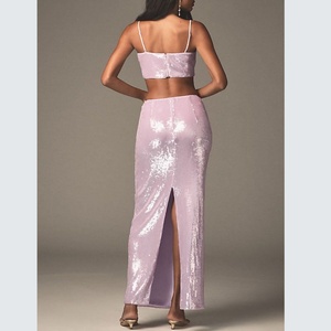 Ensemble décontracté pour femme personnalisé avec sequins, débardeur dos nu et jupe crayon respirante, ensemble deux pièces pour femme - Product Image 2