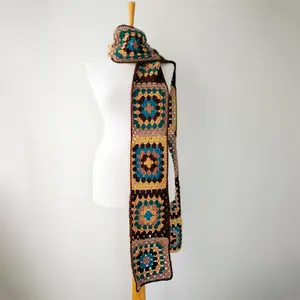 S8114新しい2022おばあちゃんの正方形アフガンスカーフ手作りロングスカーフハンドニットビーガンかぎ針編みスカーフ女性の女の子のための
