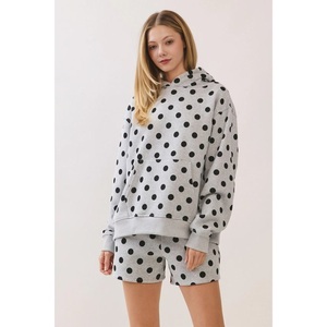 Ensemble sweat-shirt et pantalon de survêtement en suède <span class=keywords><strong>zippé</strong></span> personnalisé pour <span class=keywords><strong>femme</strong></span>, avec motif couverture et short à pois, fabriqué par le fabricant de sweats à capuche - Product Image 2