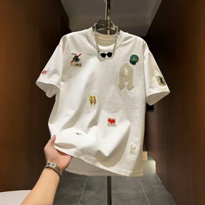 เสื้อยืดคอกลมแขนสั้นผู้ชายมีลวดลายระบายอากาศได้ดีใส่ได้ทุกวันผ้าบางผ้าฝ้าย 81-90% - Product Image 1