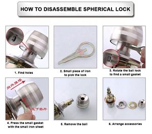 Высокое качество Простая установка нержавеющая сталь медный шарик дверной ручки набор бесшумных дверных замков на цилиндрическая Круглая ванная комната дверную ручку для навесного замка - Product Image 5