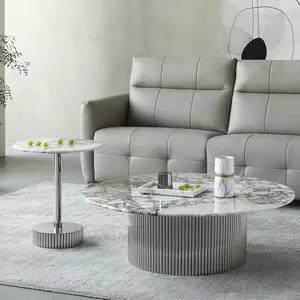 Table à manger de luxe 2024, plateau en marbre blanc, socle cannelé en pierre, table ronde cannelée en marbre