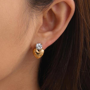 Pendientes de Botón con Forma de Corazón Hinchado Vintage, de Acero Inoxidable de Calidad, Chapados en Oro de 18k, Resistentes al Agua, Regalo de San Valentín para Novia - Product Image 2