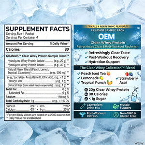 Poudre de Protéine de Lactosérum Transparente 4 Saveurs 20g de Protéines 80 Calories Réapprovisionnement en Électrolytes Faible Teneur en Sucre OEM - Product Image 5