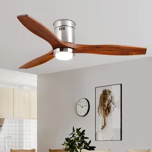Morden Popular Smart Fans Light 3 Solid Wood Blades Fandelier 52inch DC Motor Remote Control Led Ceiling Fan With Lamp