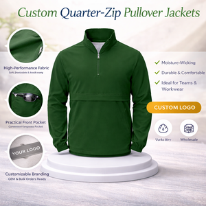 Custom Clothing Manufacturers <b>Men</b>’s Half Zip Pullover <b>Jacket</b> <b>Lightweight</b> Casual Windbreaker with Kangaroo Pocket OEM - Product Image 3