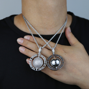 Lettera all'ingrosso, il mondo è tuo, <span class=keywords><strong>collana</strong></span> Hip Hop con ciondolo rotondi rotondi con gioielli da uomo placcati in rodio - Product Image 5