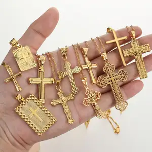 Wholesale High Quality 18k Christian Religion Jewelry Gold Plated Brass Cross Pendant Sequential Prophet Necklace