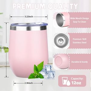 12 Oz Insulated Wine Tumbler with Lid Double Wall Vacuum Stainless Steel Wine Glass <b>Coffee</b> Mug Insulated Tumbler Cup - Product Image 6