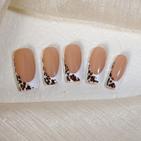 Faux ongles en gros, imprimé léopard français, en acrylique, faits à la main, pré-dessinés, longs, couvrants, pour la beauté des mains, ongles à presser de qualité professionnelle