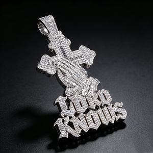 Pendentif croix Iced out Lord Knows personnalisé, diamant moissanite VVS, passe le testeur de diamant, plaqué or, argent sterling 925, cadeau Hip-hop - Product Image 2