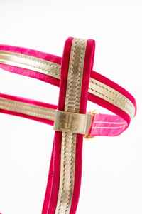 Arnés Azul Turquesa ITALIANA Con Cuero Italiano Dorado Regalo Perfecto Para Dueños De Perros Gamuza Genuina Y Herrajes Con Acabado Dorado - Product Image 3