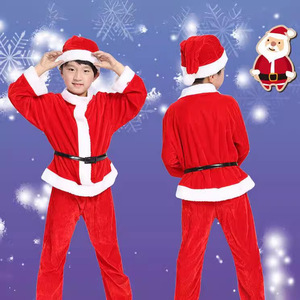Children's Christmas Costumes Santa Outfits <b>Red</b> Velvet With Hat And <b>Belt</b> For Boys Girls Performance Wear Winter Holiday Dress - Product Image 4