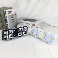 Horloge murale électronique numérique moderne flottante 3D à LED avec réglage de la luminosité, calendrier, alarme, fonction snooze, température, bureau, cuisine, maison
