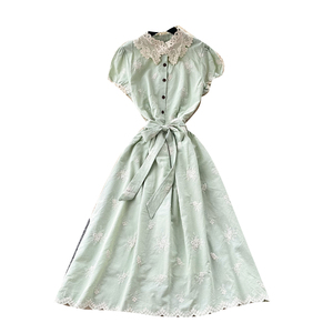 Abito lungo estivo elegante da donna con colletto <span class=keywords><strong>Peter</strong></span> Pan, linea ad A, senza maniche, vita alta, ricamo in pizzo - Product Image 5