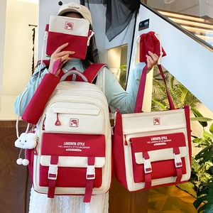 Five-piece Fashion Student <b>Backpack</b> Set Women's Color-Blocked High <b>School</b> Korean-Style Durable Large-Capacity Nylon Campus - Product Image 2