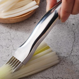 Couteau de cuisine en acier inoxydable pour hacher les oignons verts - Design à manche courbé - Hachoir rapide pour aliments - Product Image 2