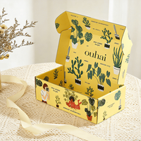 Boîte en carton ondulé jaune personnalisée illustrée de plantes avec impression intégrale pour solutions d'expédition de produits pour la maison et le style de vie